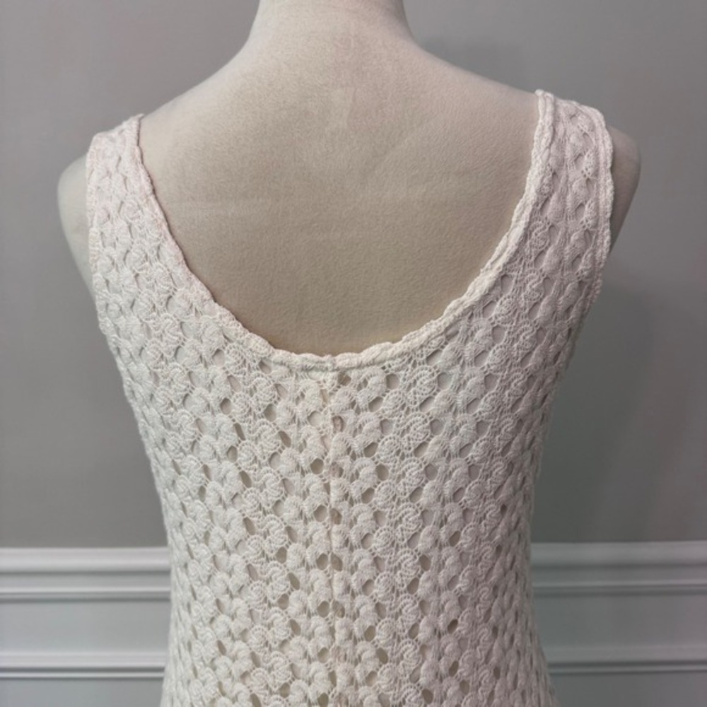 Y2K‎ Cream Crochet Cottagecore Maxi Earthy Boho Sleeveless Scoop Neck L - Picture 6 of 13